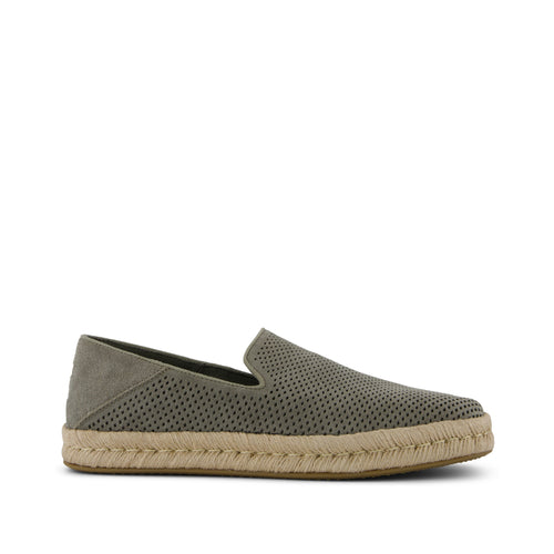 Santiago Loafer - Vetiver Grey Diamond Perforated Suede Side View