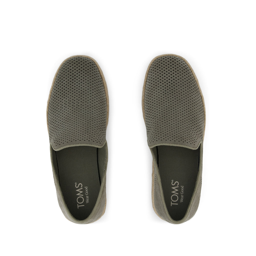 Santiago Loafer - Vetiver Grey Diamond Perforated Suede Top View