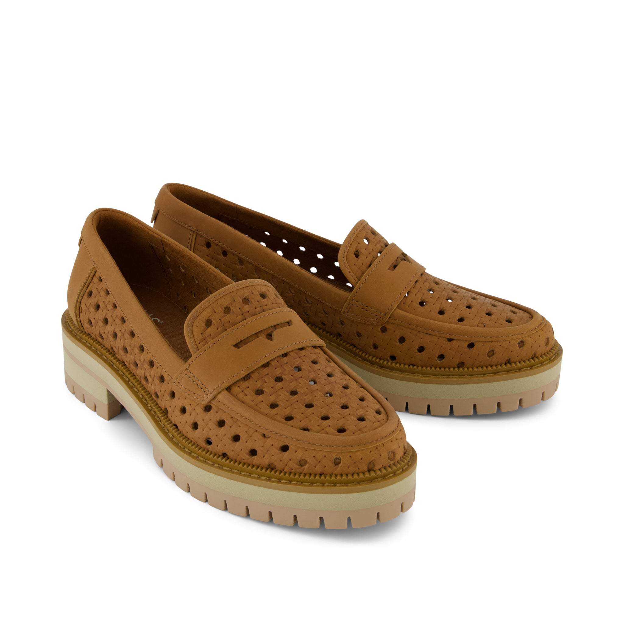 Cara Loafer - Brown Sugar Embossed Perforated Front View