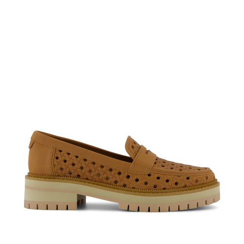 Cara Loafer - Brown Sugar Embossed Perforated Side View