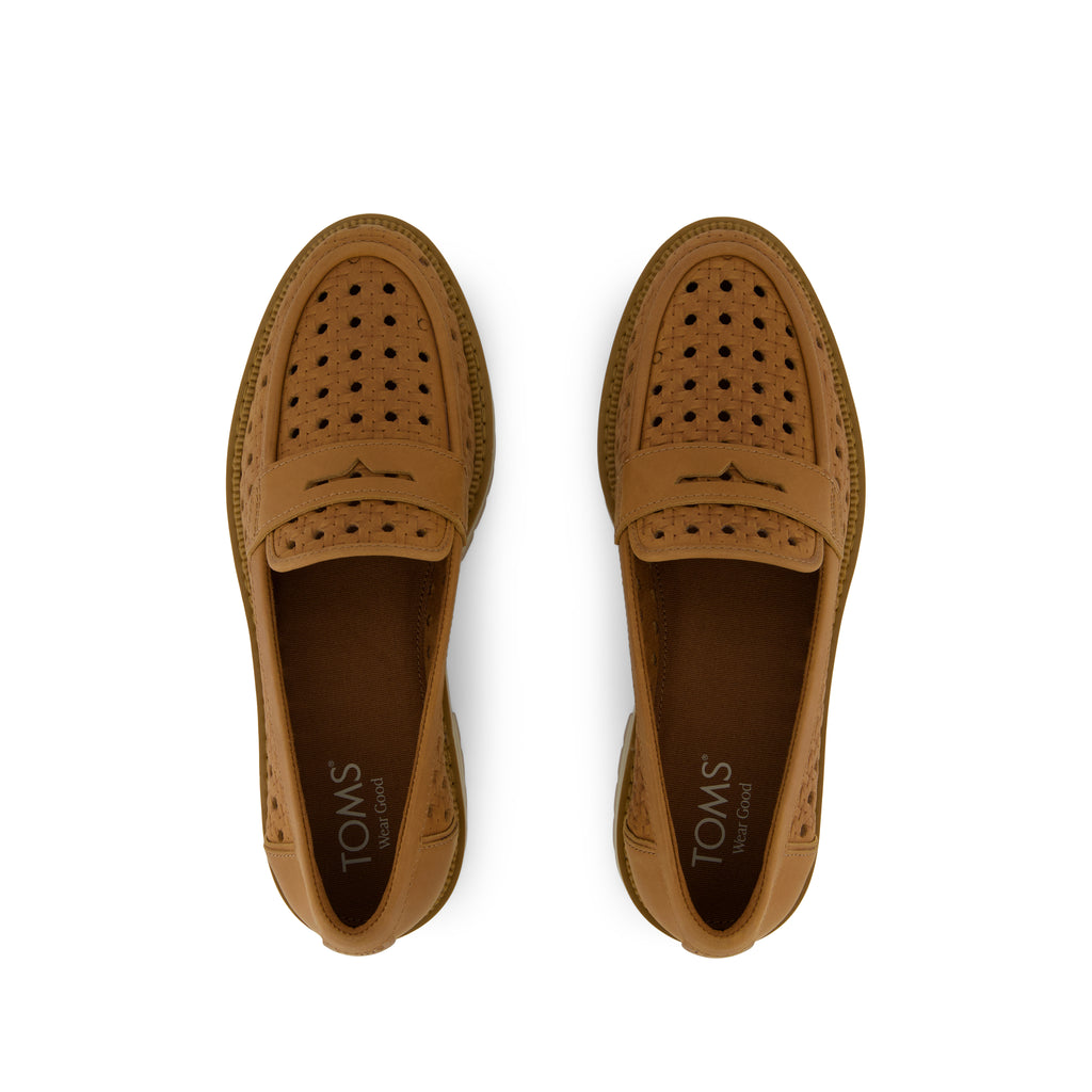 Cara Loafer - Brown Sugar Embossed Perforated Top View