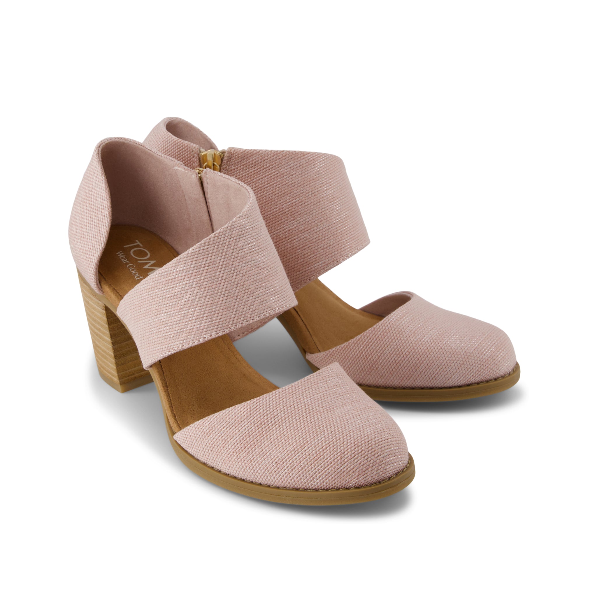 Milan Closed Toe Heel - Ballet Pink Melange Woven  Front View