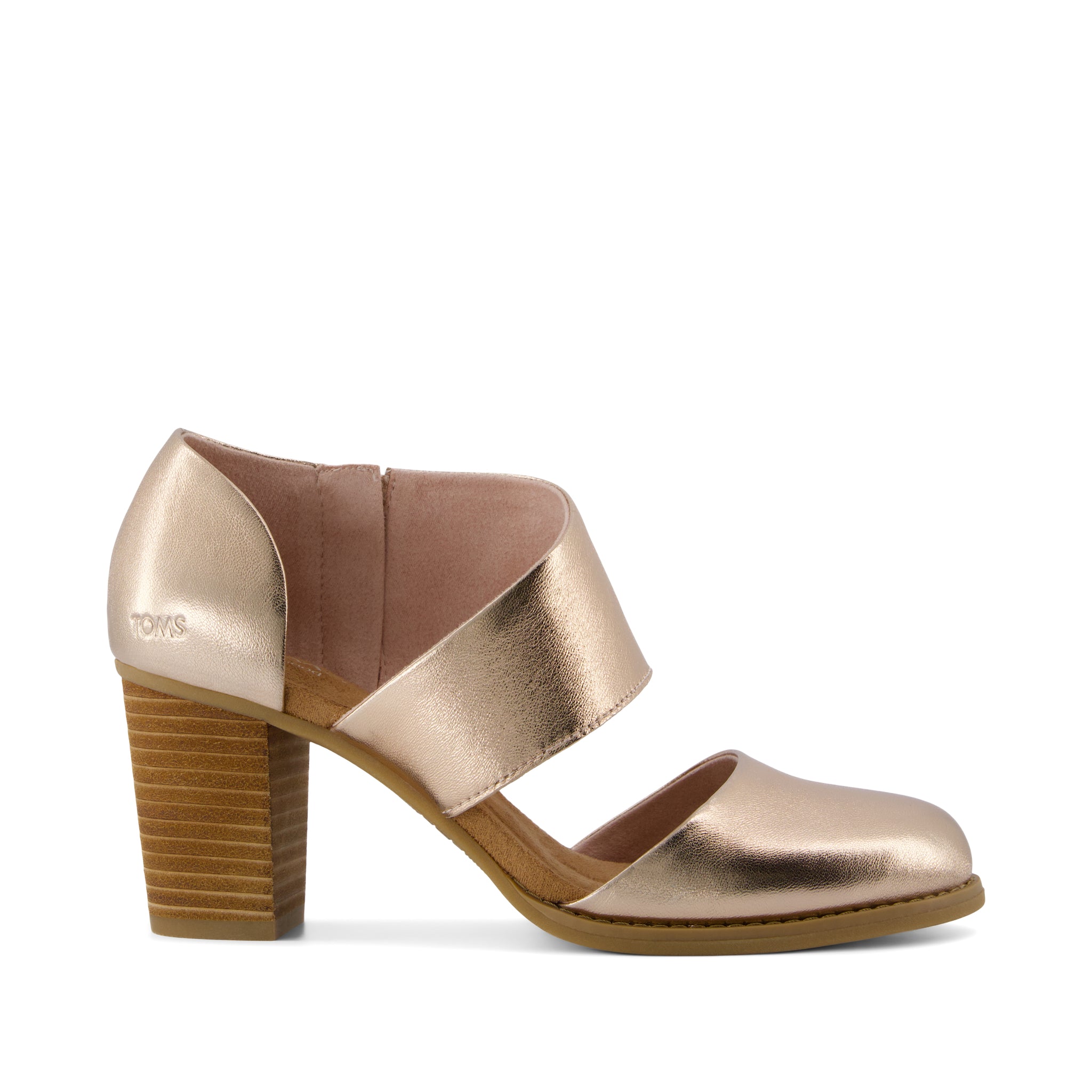 Milan Closed Toe Heel - Rose Gold Metallic Nappa Leather Side View