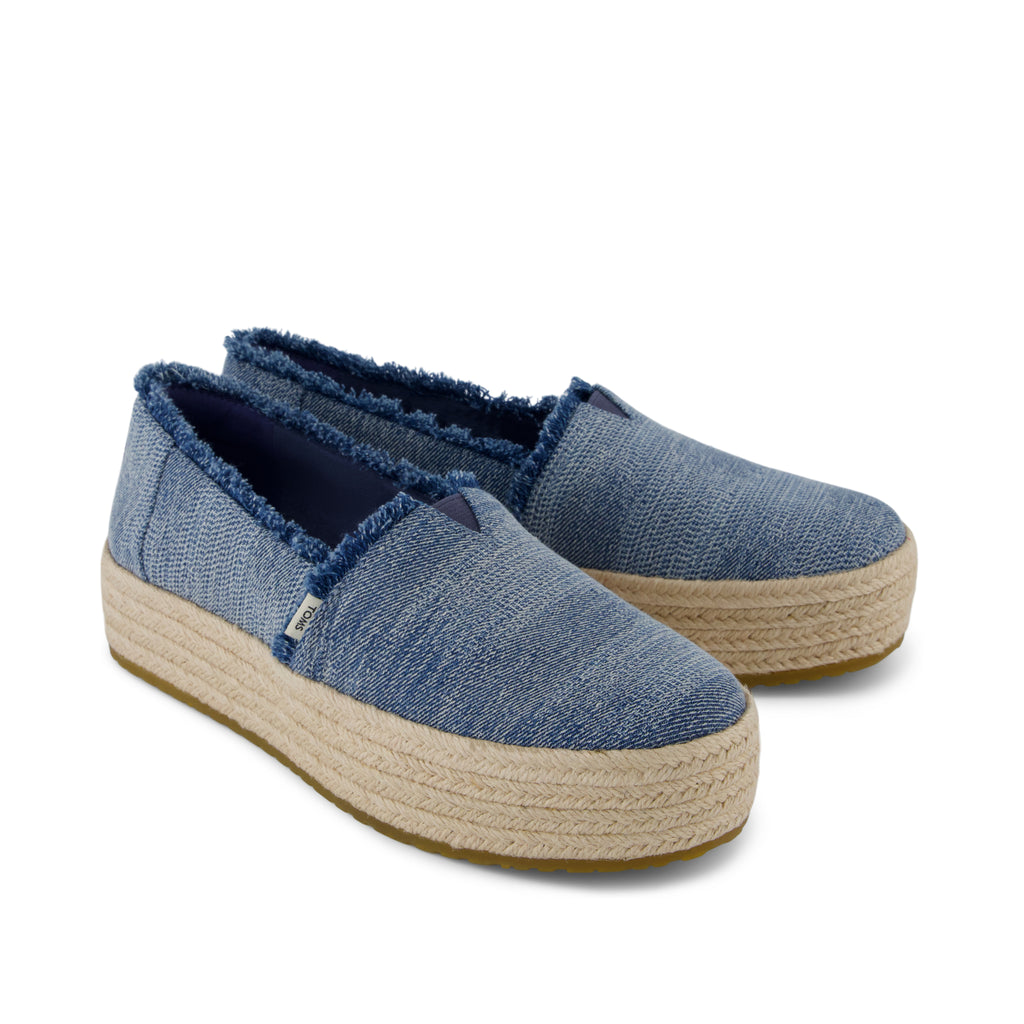 Valencia Platform Espadrille - Textured Denim  Front View