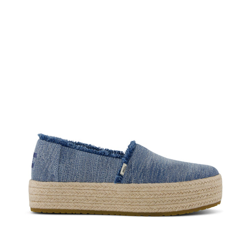 Valencia Platform Espadrille - Textured Denim  Side View