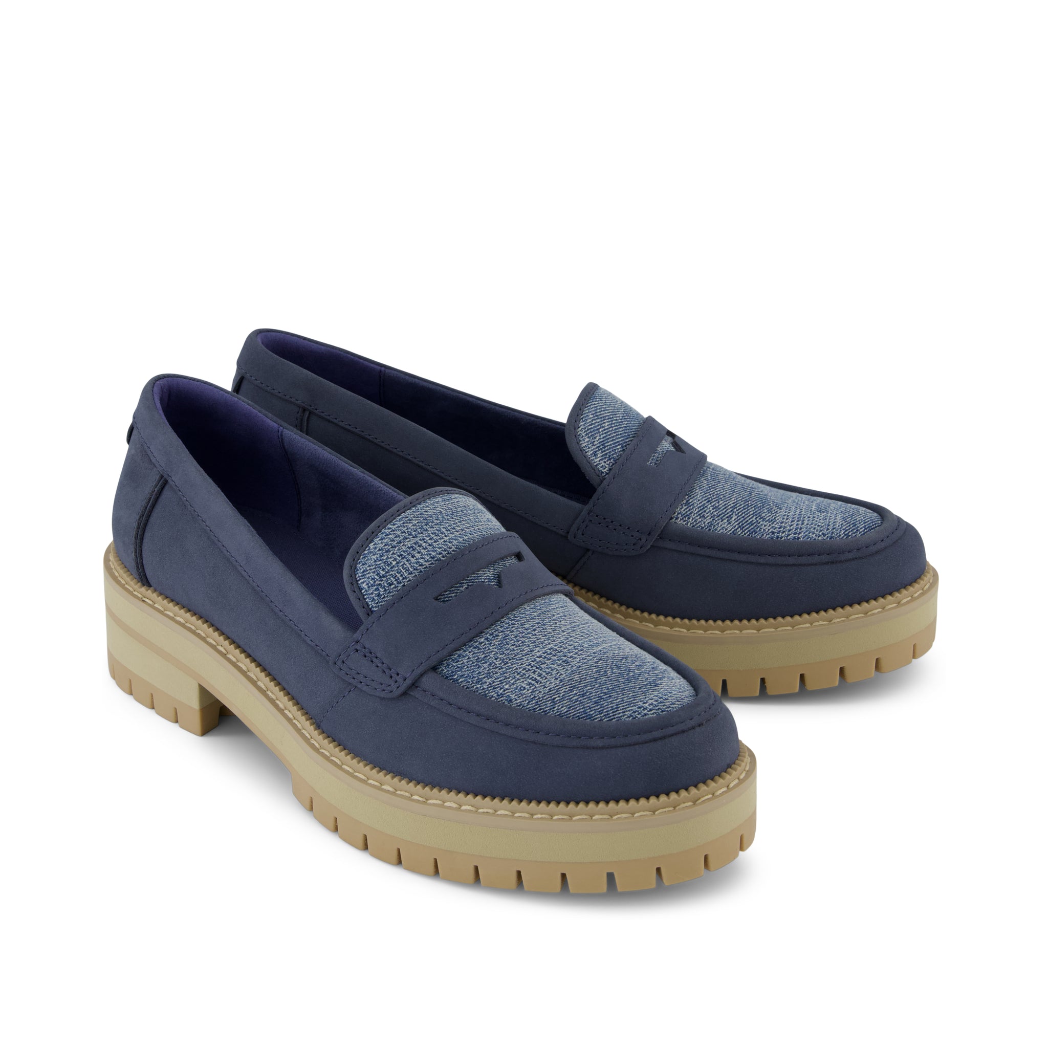 Cara Loafer - Dark Sky Leather and Denim Front View