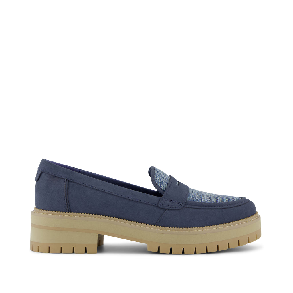 Cara Loafer - Dark Sky Leather and Denim Side View