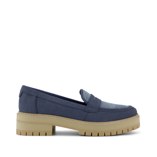 Cara Loafer - Dark Sky Leather and Denim Side View