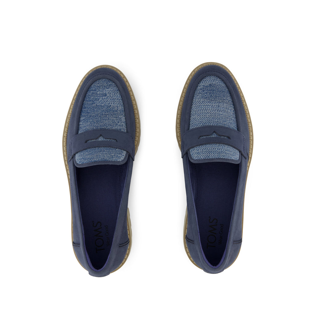 Cara Loafer - Dark Sky Leather and Denim Top View