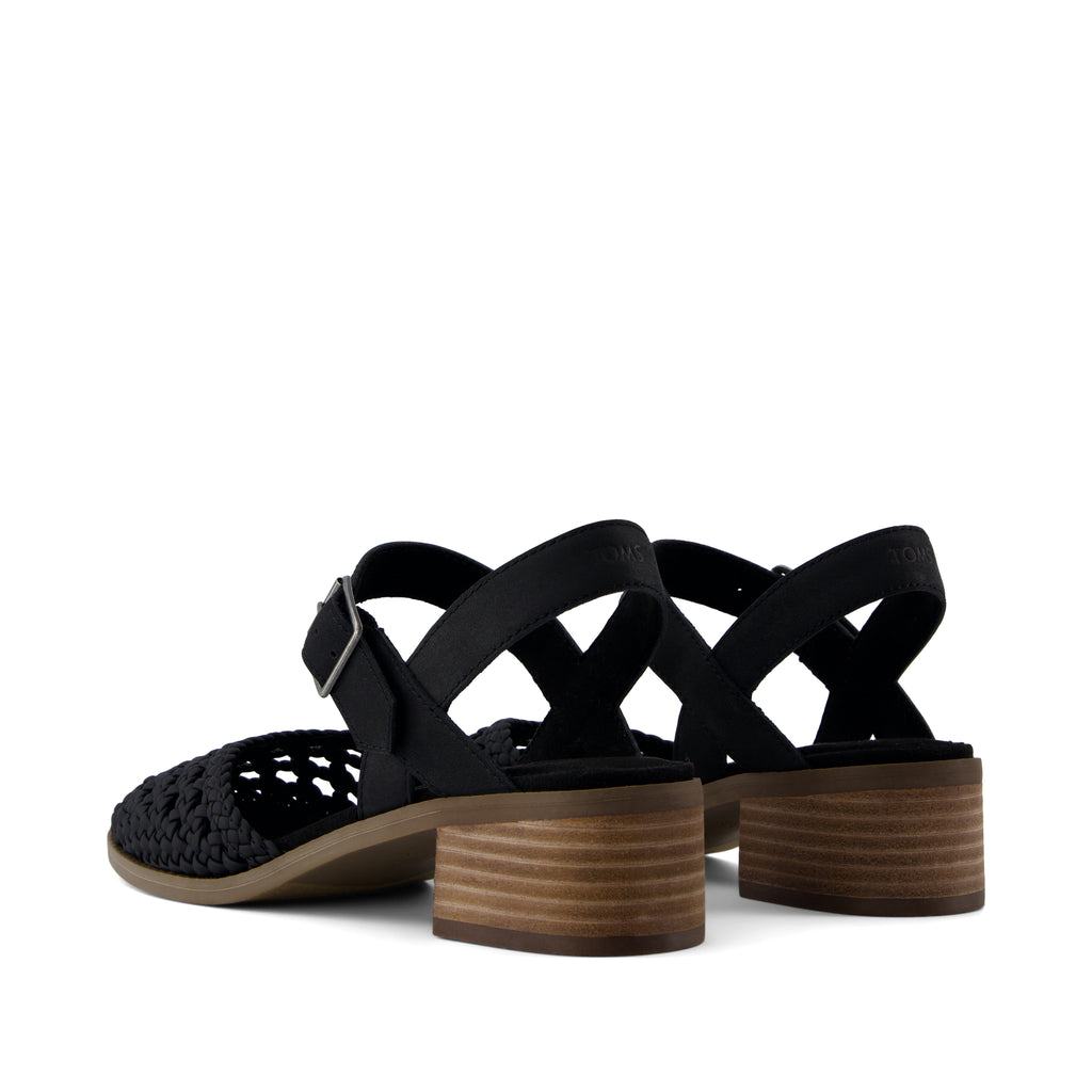 Jaclyn Heel - Black Knotted Basket Leather Embossed Perforated Back View