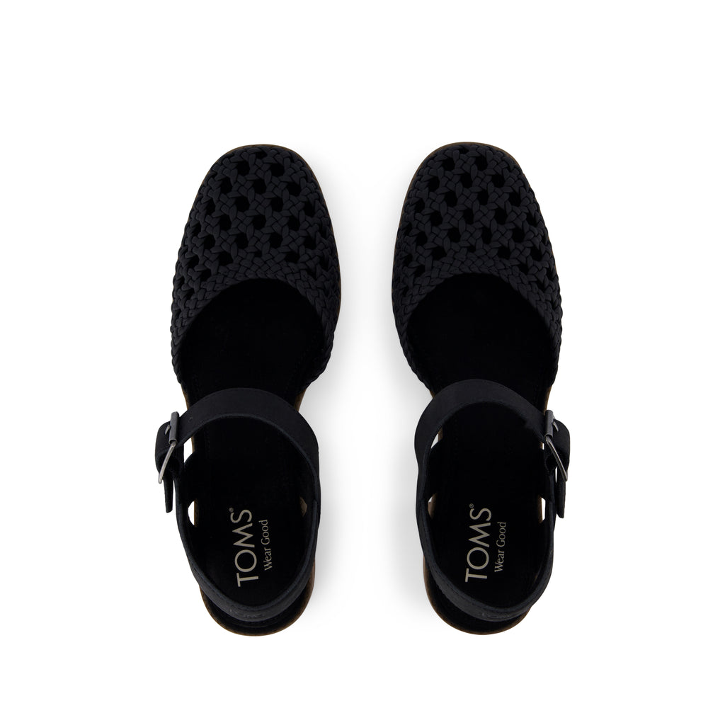 Jaclyn Heel - Black Knotted Basket Leather Embossed Perforated Top View