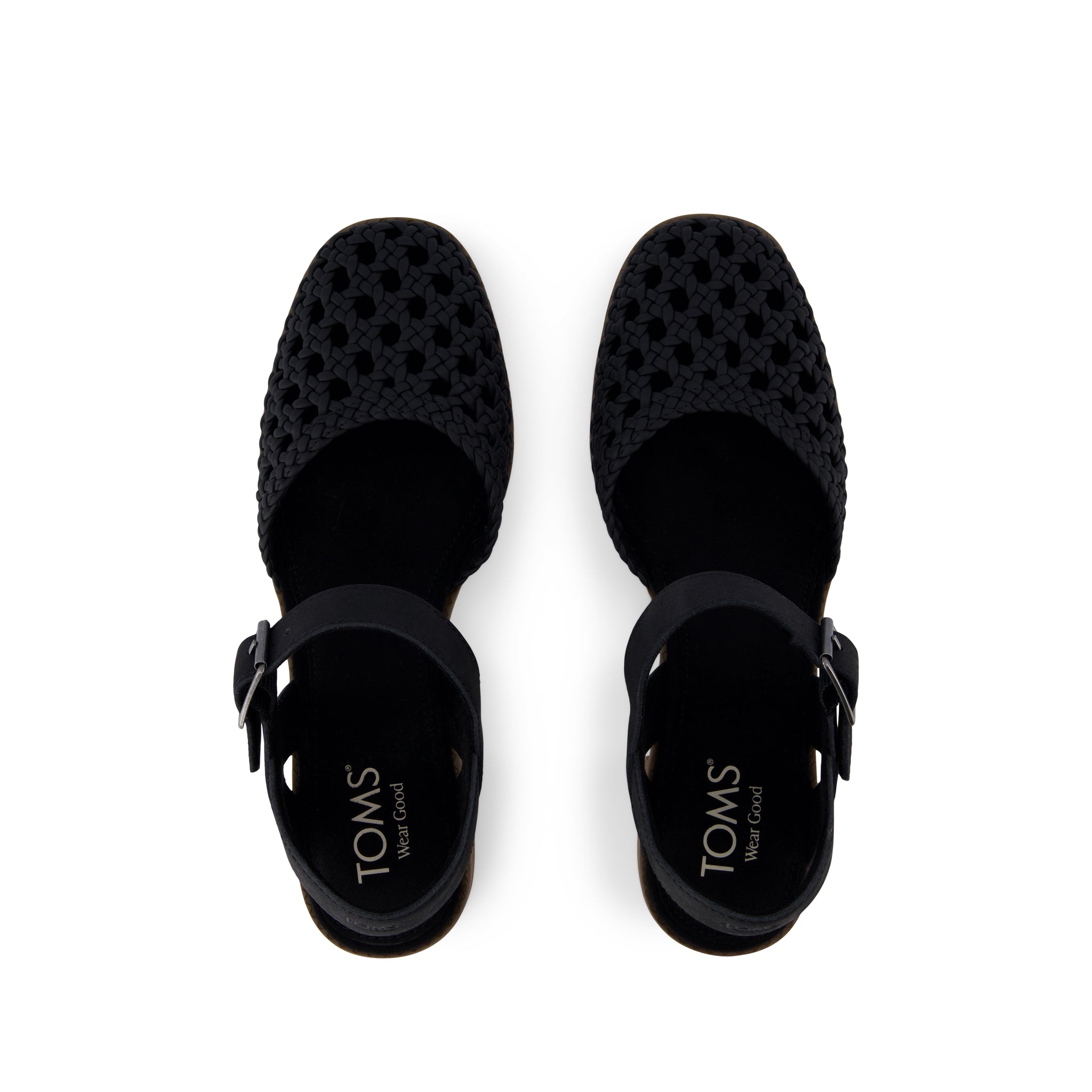 Jaclyn Heel - Black Knotted Basket Leather Embossed Perforated Top View