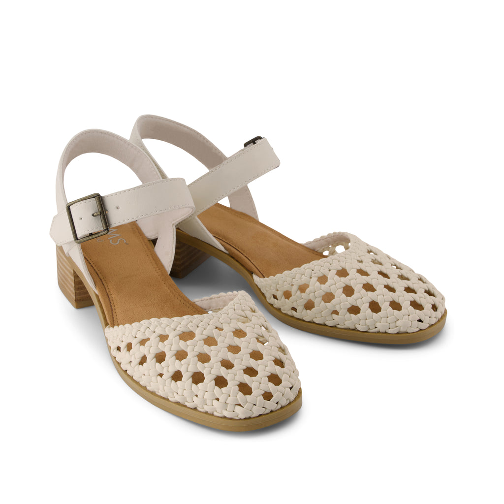 Jaclyn Heel - Natural  Knotted Basket Leather Embossed Perforated Front View