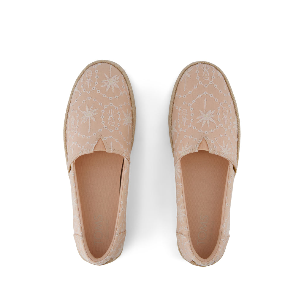 Valencia Platform Espadrille - Apricot Tropical Eyelet Top View