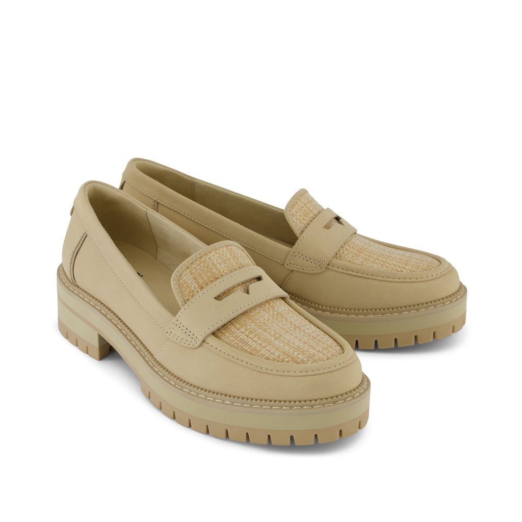 Cara Loafer - Natural Almond Leather and Rafia Front View