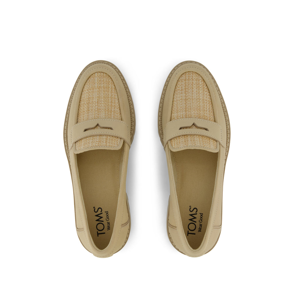 Cara Loafer - Natural Almond Leather and Rafia Top View