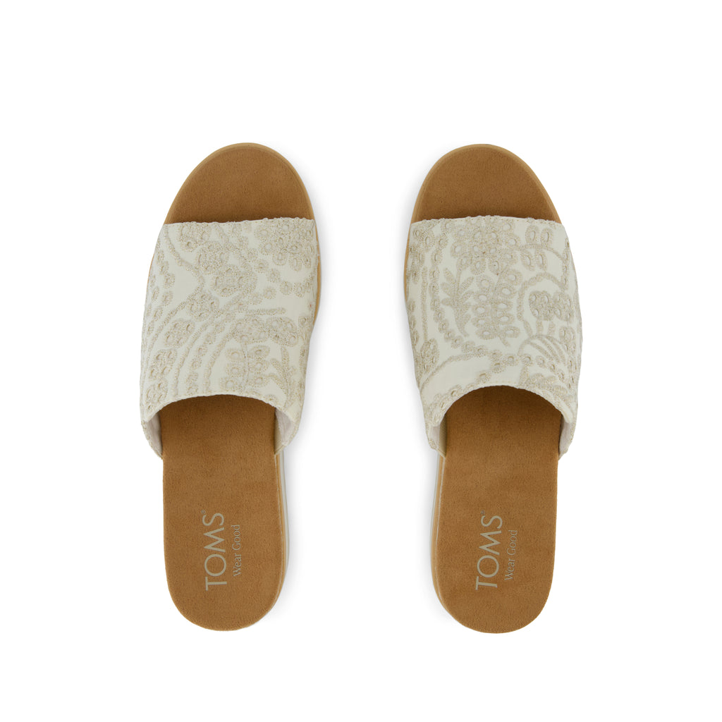 Diana Mule Wedge Sandal - Egret Botanical Eyelet Top View