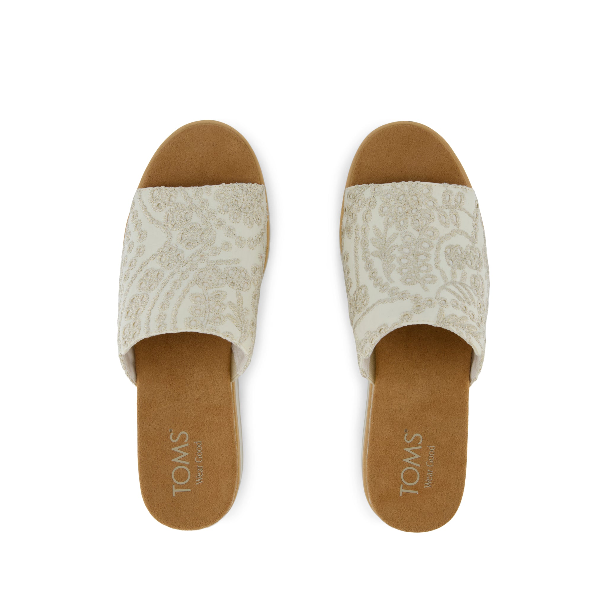Diana Mule Wedge Sandal - Egret Botanical Eyelet Top View
