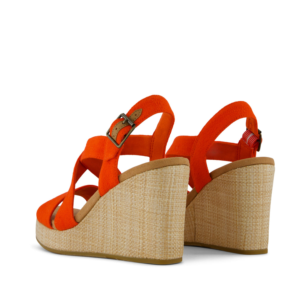 Alondra Wedge Sandal - Flame Two Tone Slubby Woven and  Raffia Wrap Back View