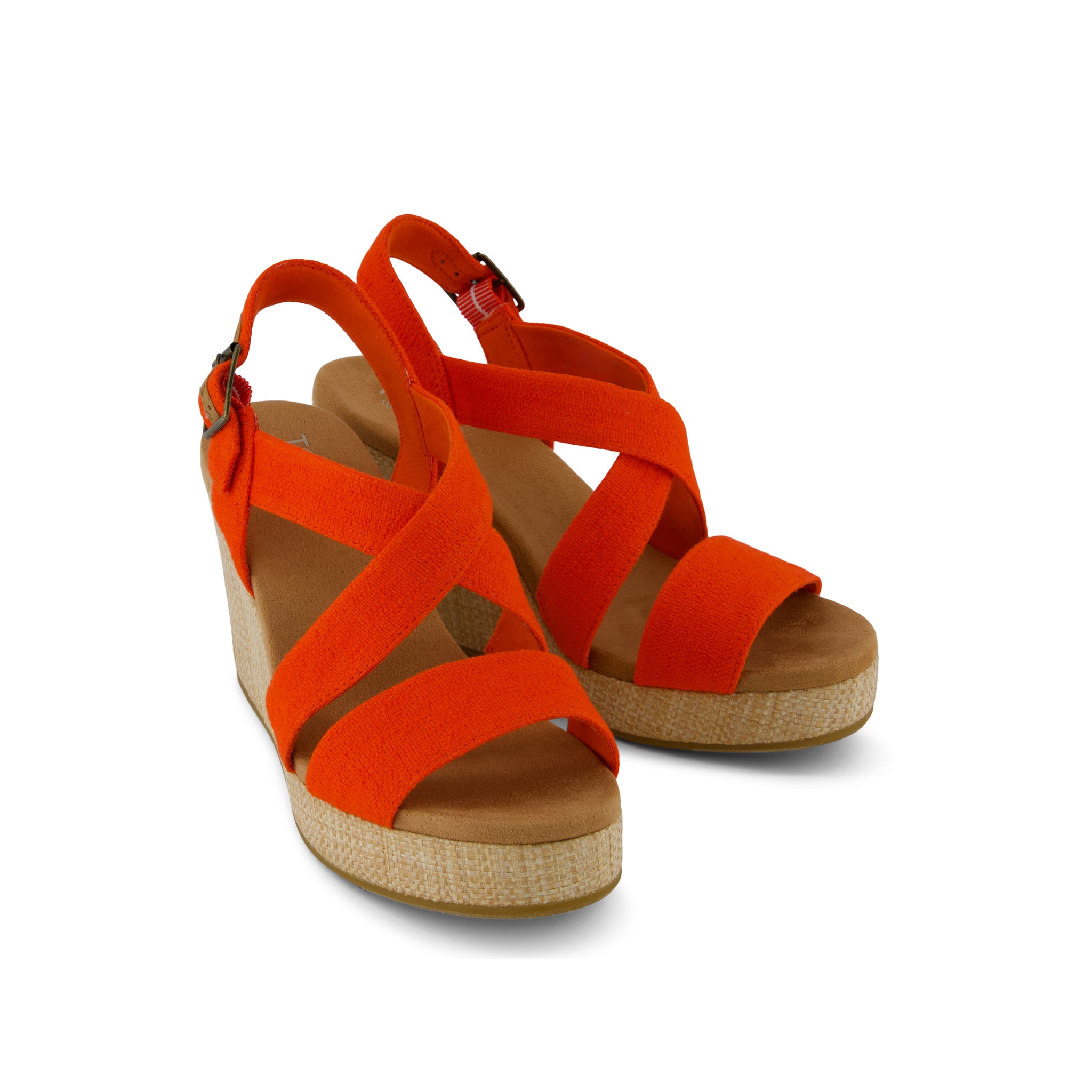 Alondra Wedge Sandal - Flame Two Tone Slubby Woven and  Raffia Wrap Front View