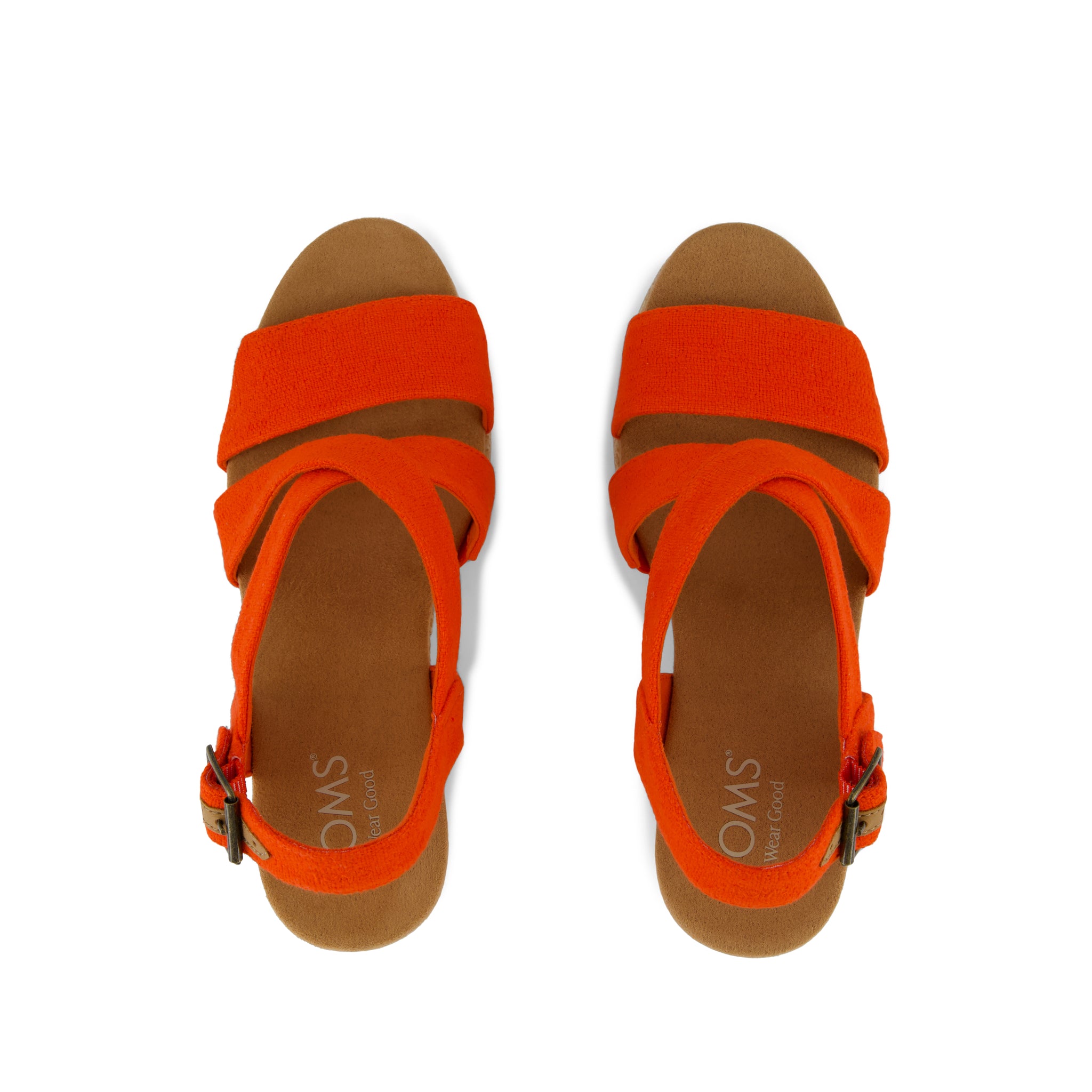 Alondra Wedge Sandal - Flame Two Tone Slubby Woven and  Raffia Wrap Top View