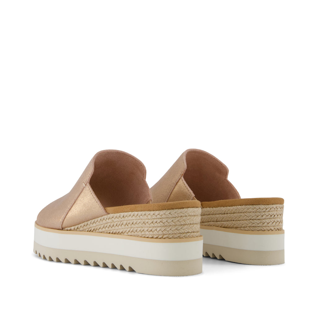 Diana Mule Wedge Sandal - Pale Rose Metallic Suede  Back View