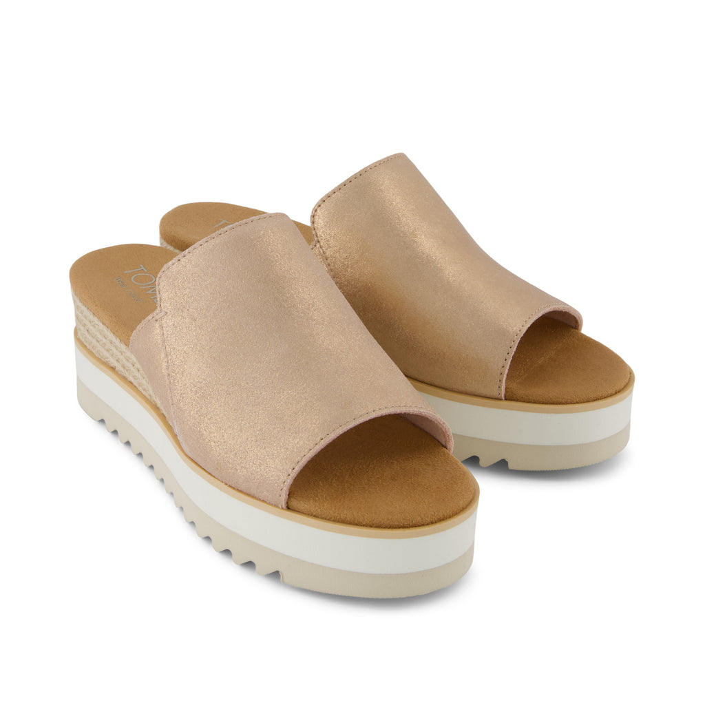 Diana Mule Wedge Sandal - Pale Rose Metallic Suede  Front View