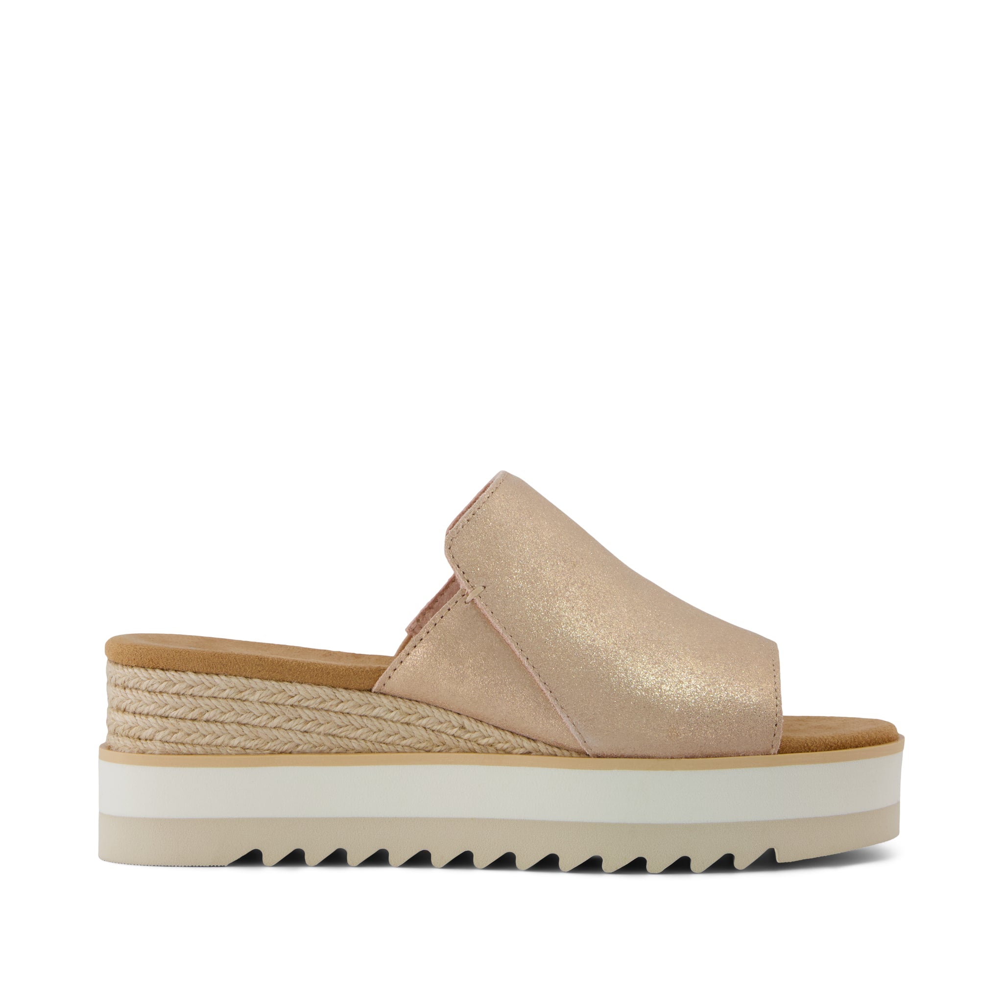 Diana Mule Wedge Sandal - Pale Rose Metallic Suede  Side View