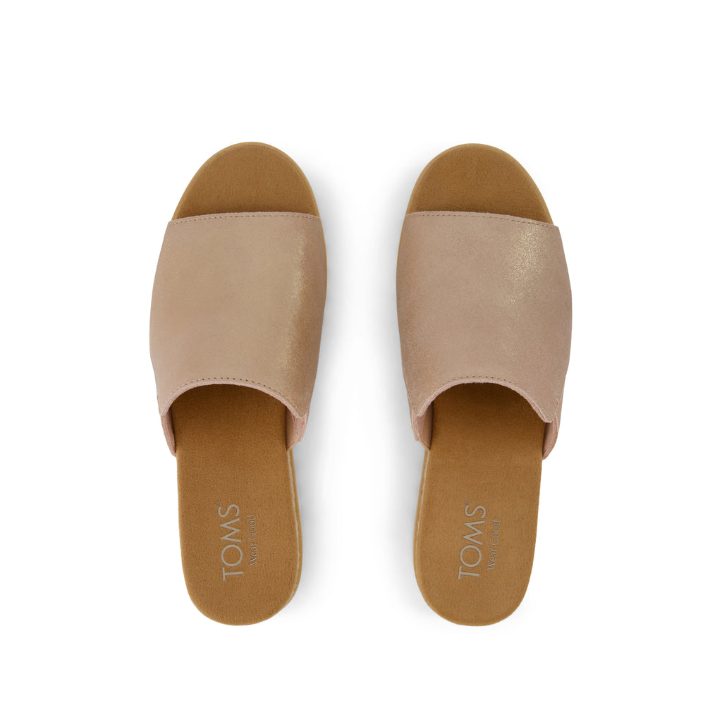 Diana Mule Wedge Sandal - Pale Rose Metallic Suede  Top View