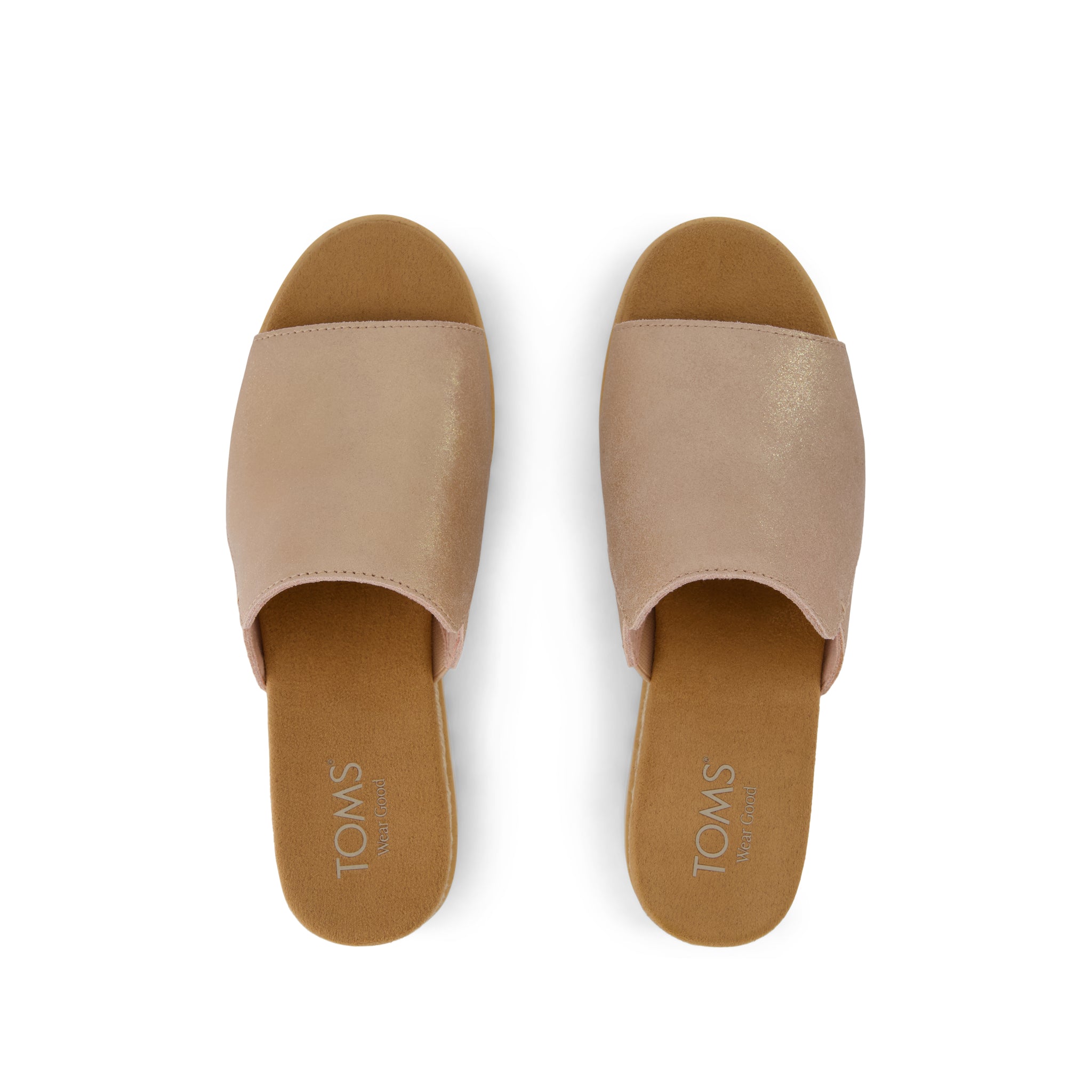 Diana Mule Wedge Sandal - Pale Rose Metallic Suede  Top View