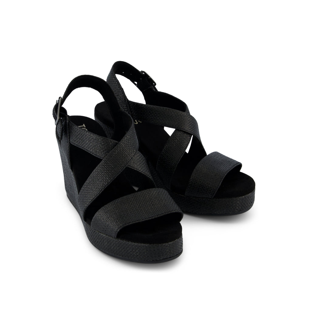 Alondra Wedge Sandal - Black Raffia Front View