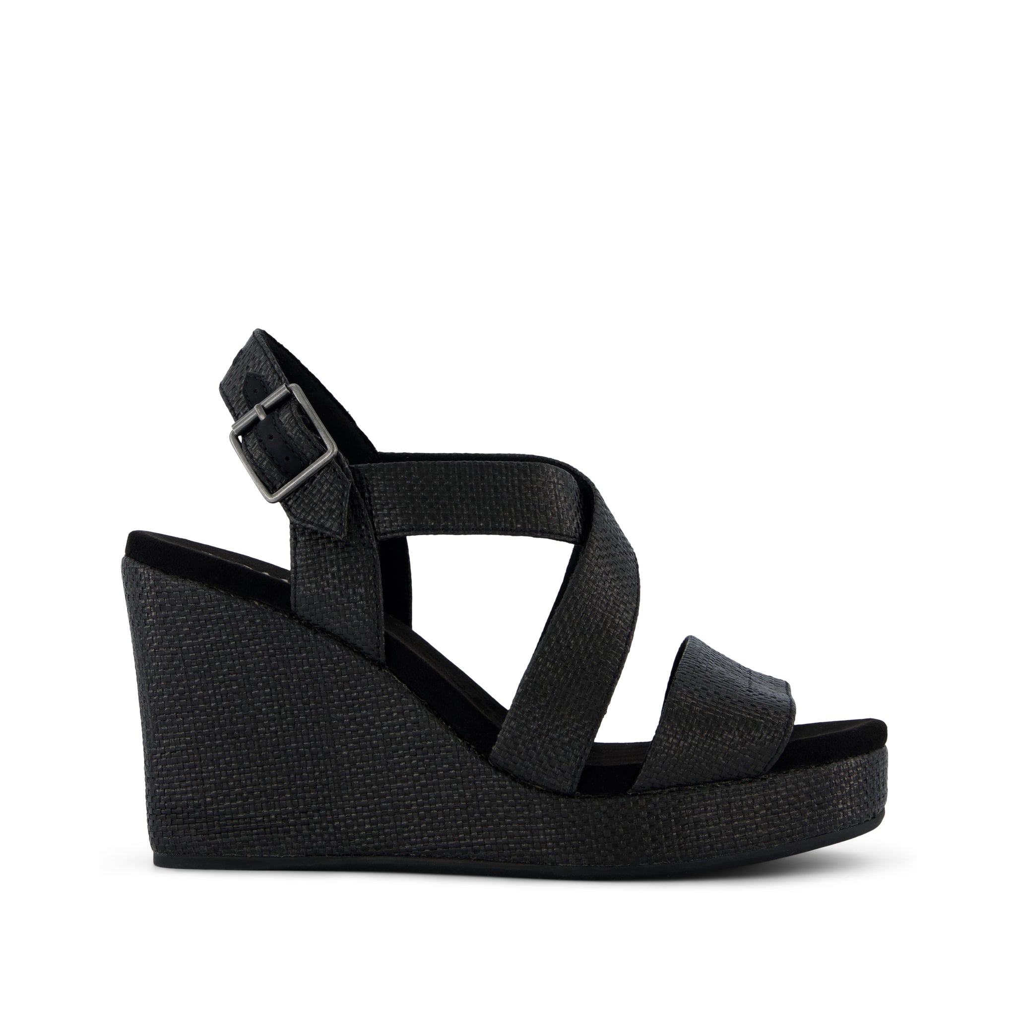 Alondra Wedge Sandal - Black Raffia Side View