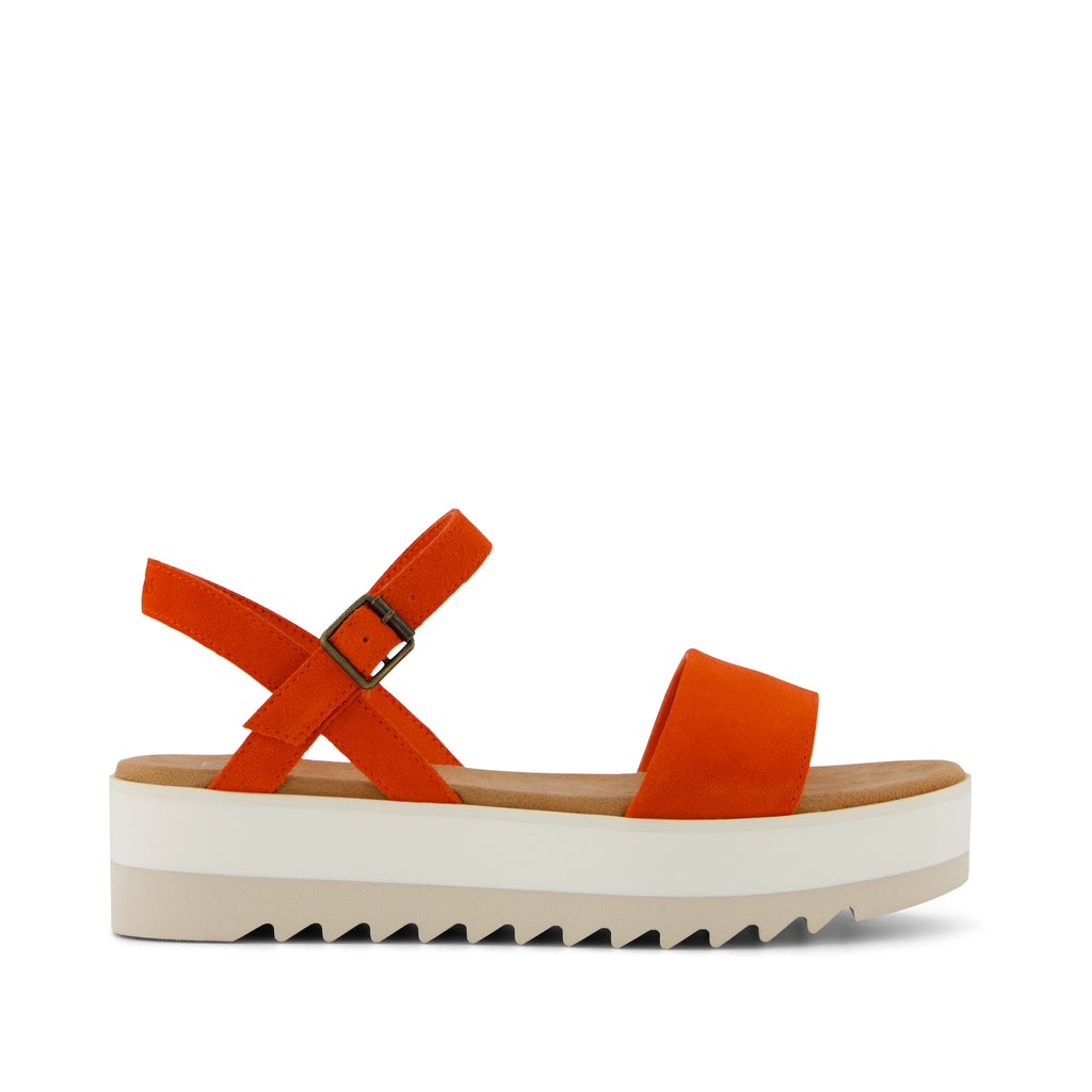 Brynn Platform Sandal - Flame Suede Side View