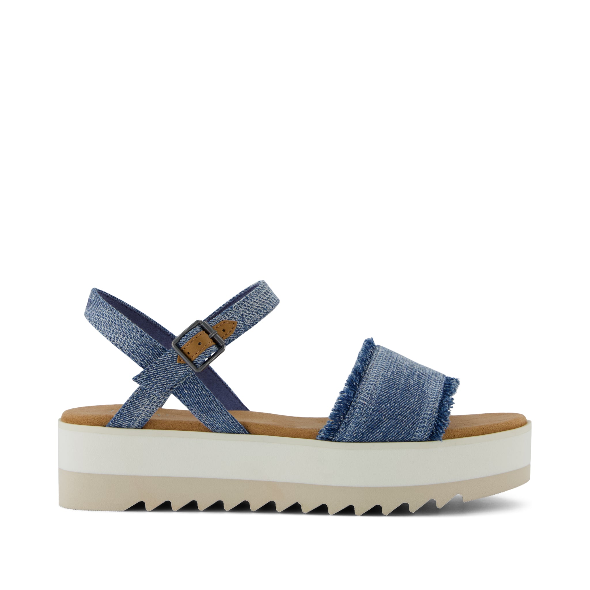 Brynn Platform Sandal - Dark Sky Textured Denim Side View