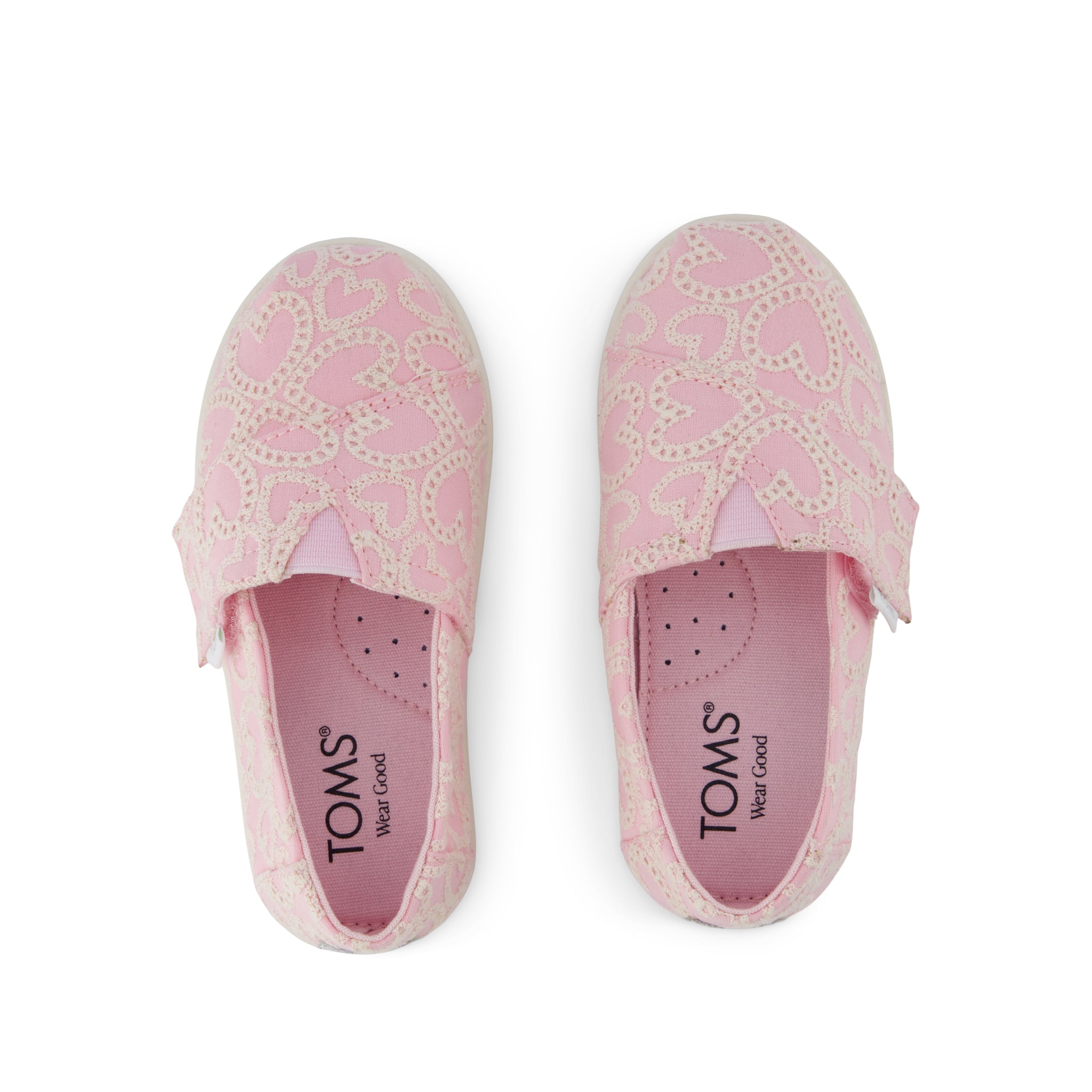 Alpargata Classic Toddler Shoe - Barely Pink Hearts Eyelet Lace Top View
