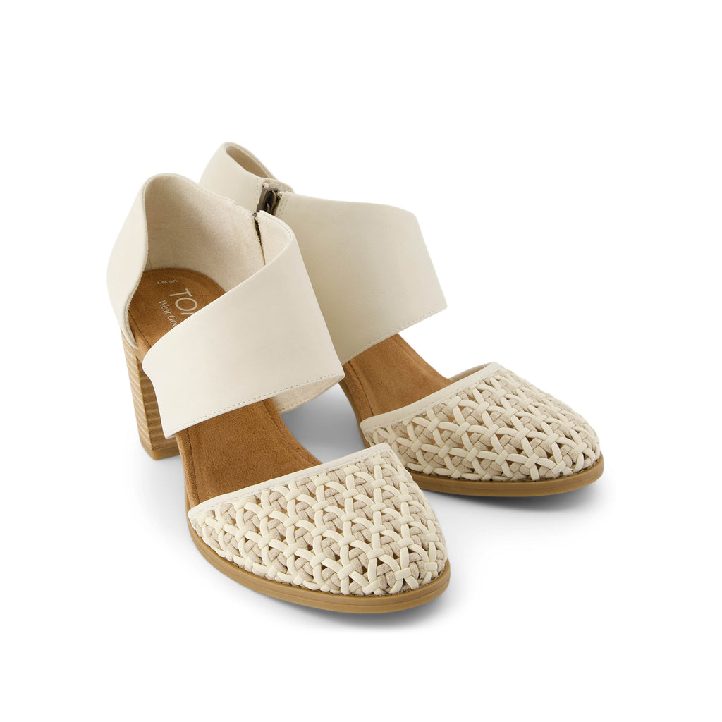 Milan Closed Toe Heel - Natural Geo Basket PU Leather Front View