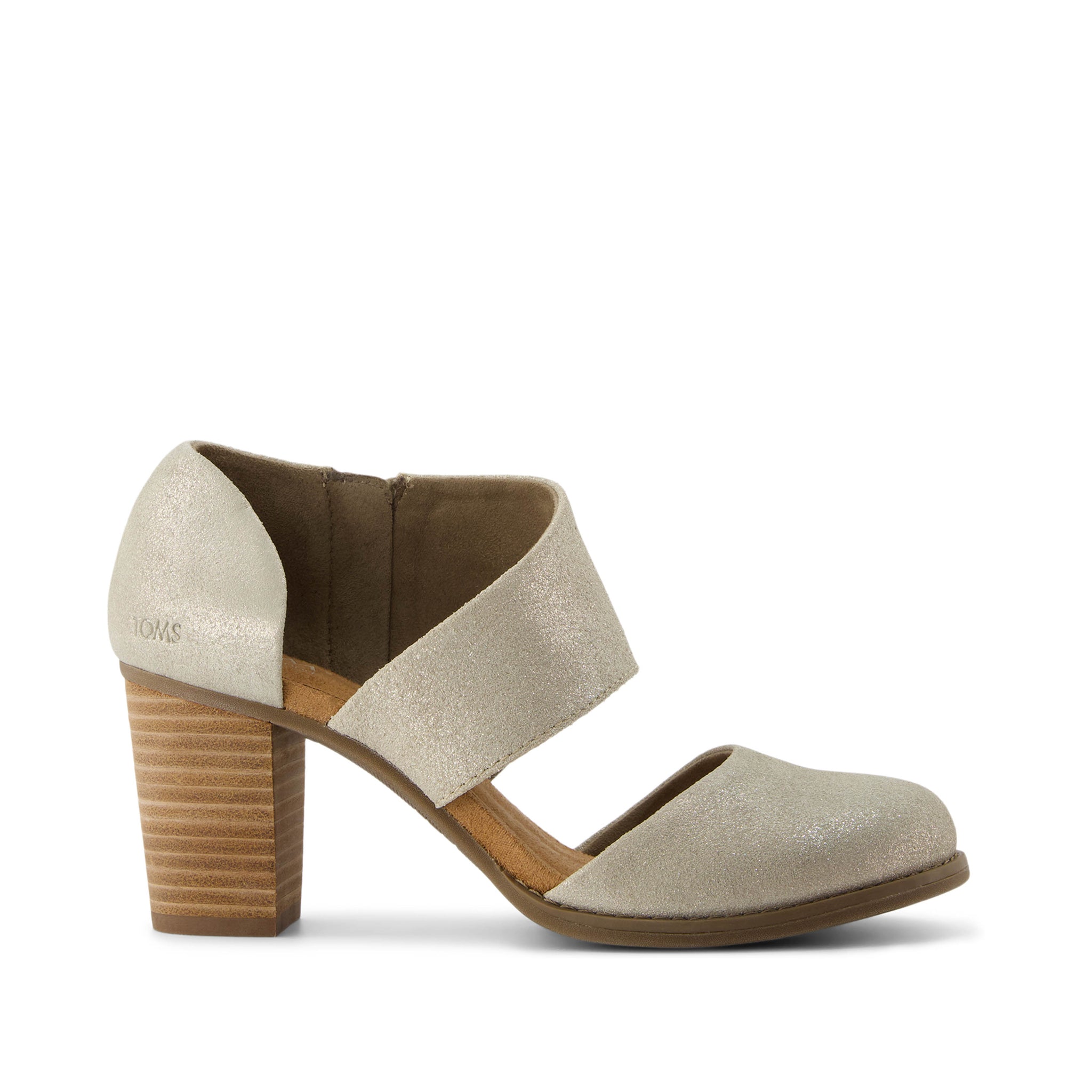 Milan Closed Toe Heel - Champagne Metallic Suede Side View