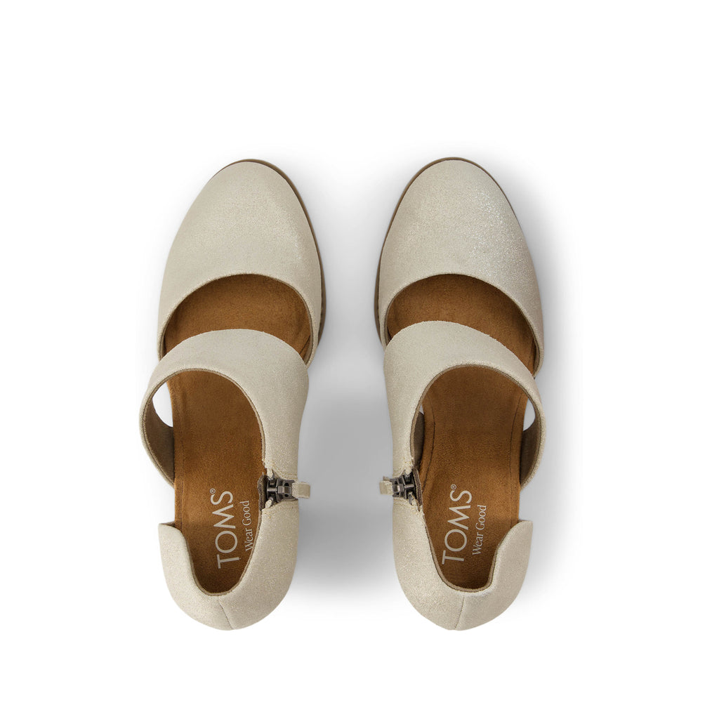 Milan Closed Toe Heel - Champagne Metallic Suede Top View