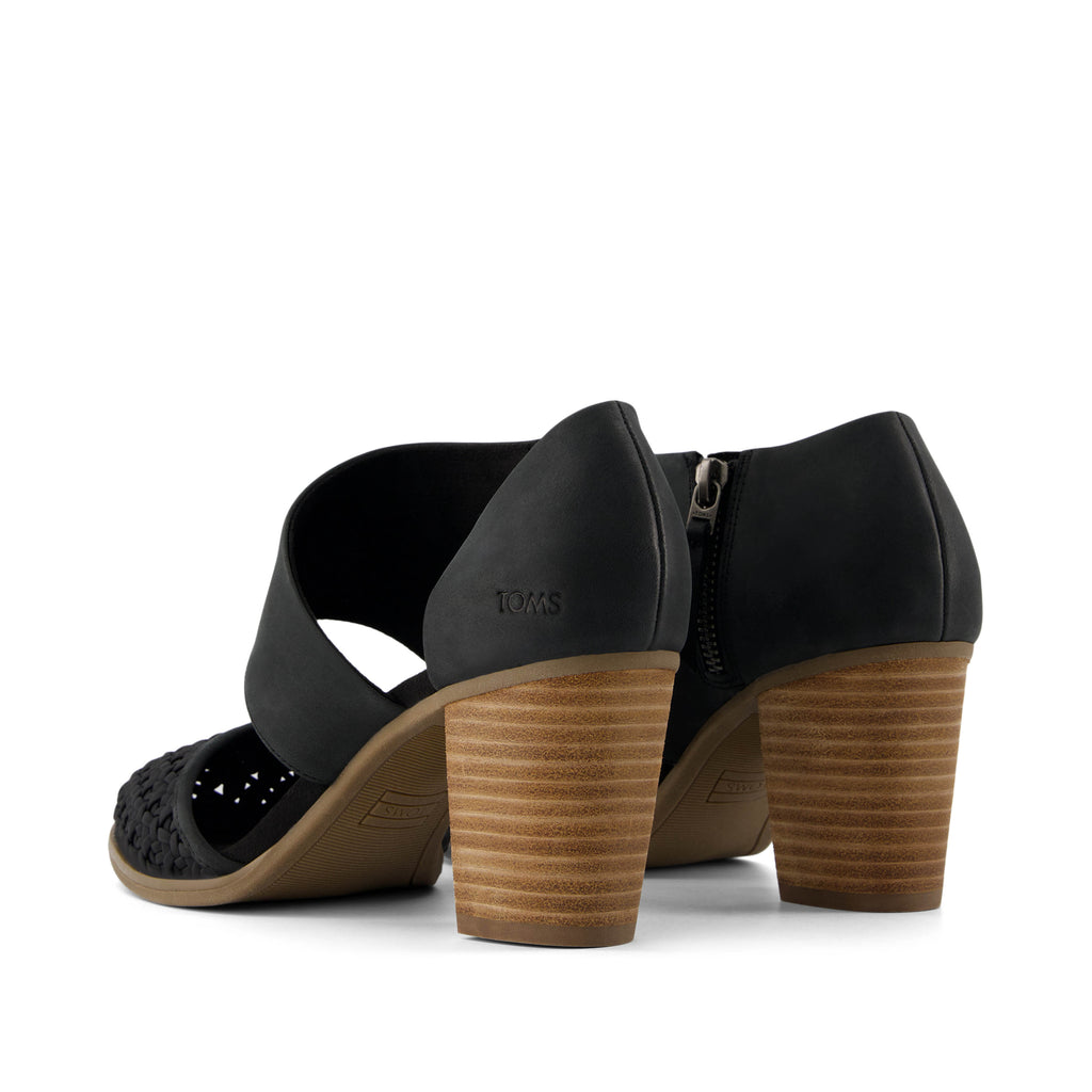 Milan Closed Toe Heel - Black Geo Basket PU Leather Back View