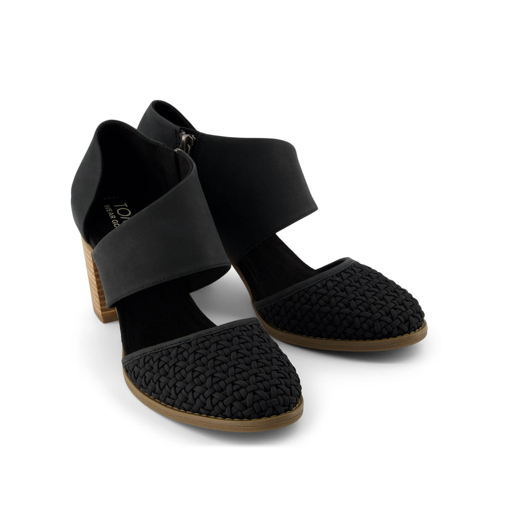 Milan Closed Toe Heel - Black Geo Basket PU Leather Front View