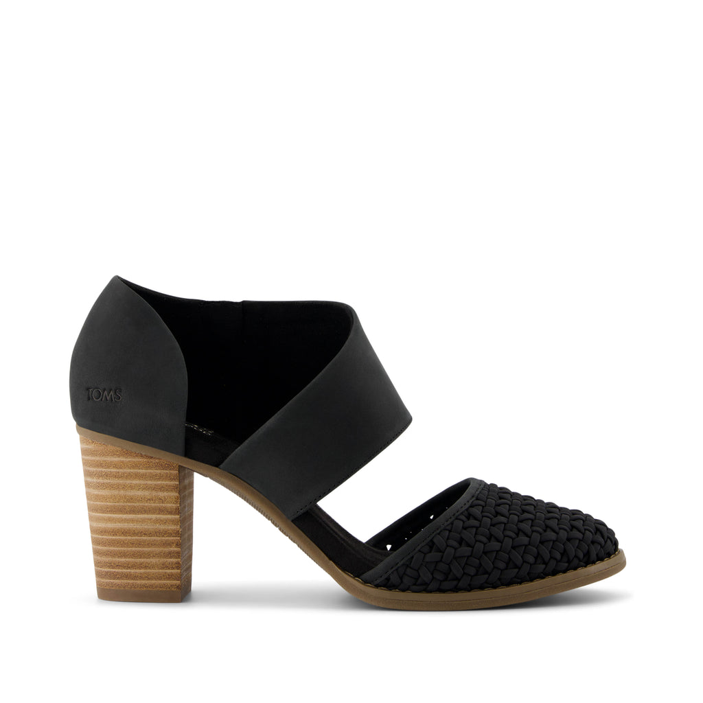 Milan Closed Toe Heel - Black Geo Basket PU Leather Side View