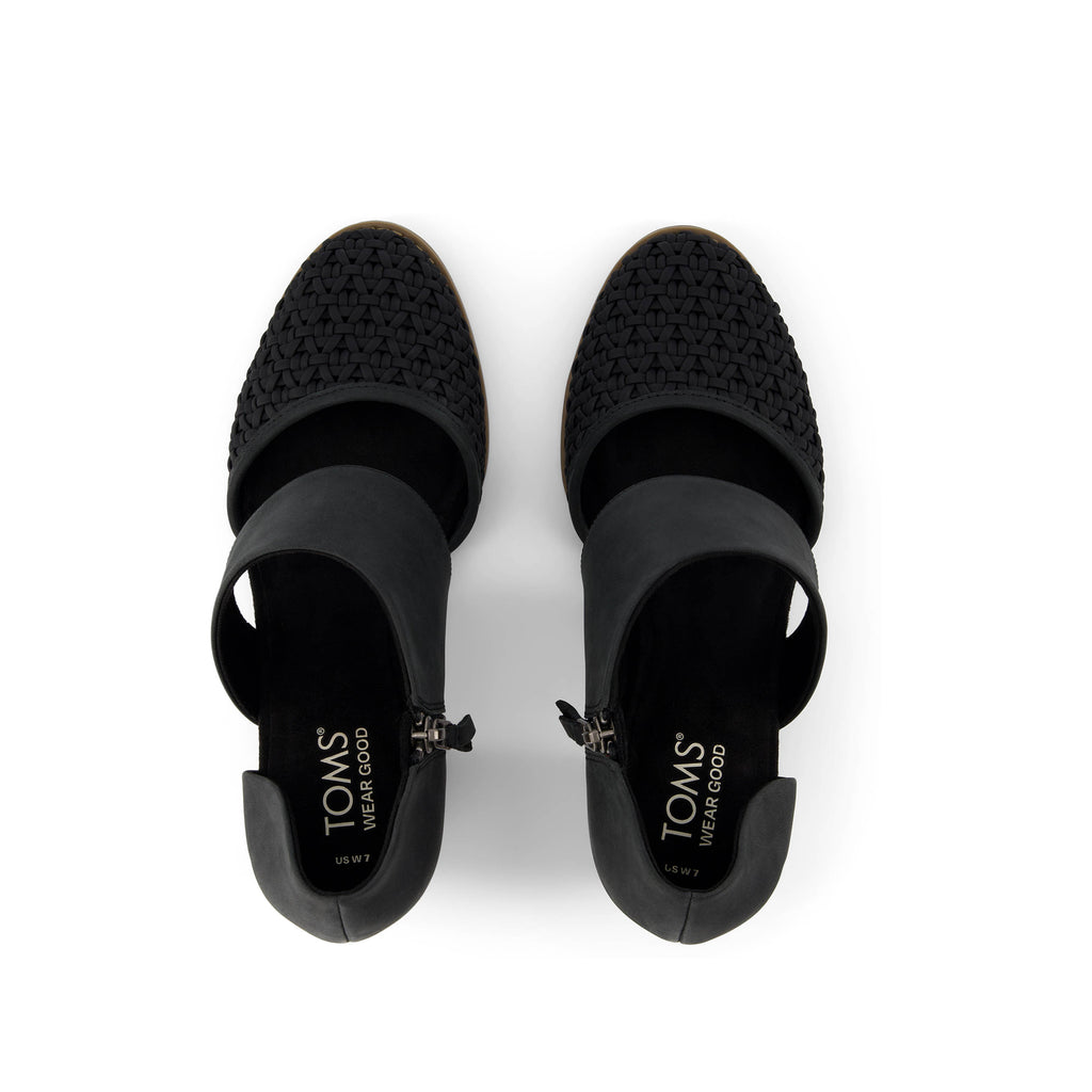 Milan Closed Toe Heel - Black Geo Basket PU Leather Top View