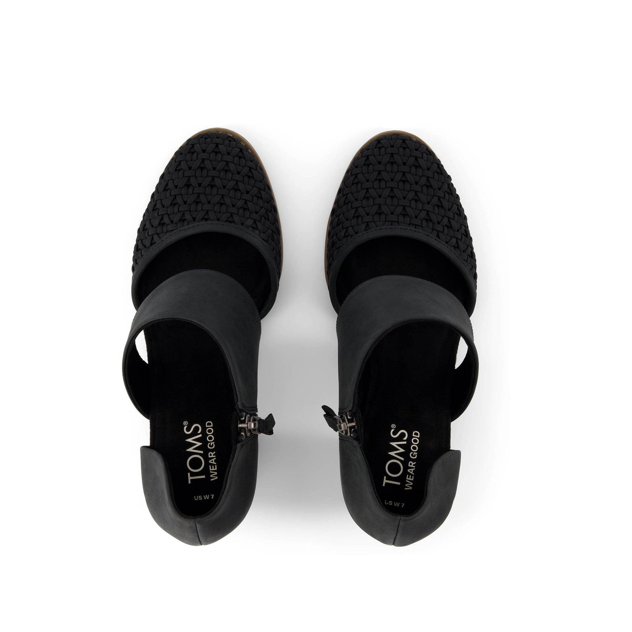 Milan Closed Toe Heel - Black Geo Basket PU Leather Top View