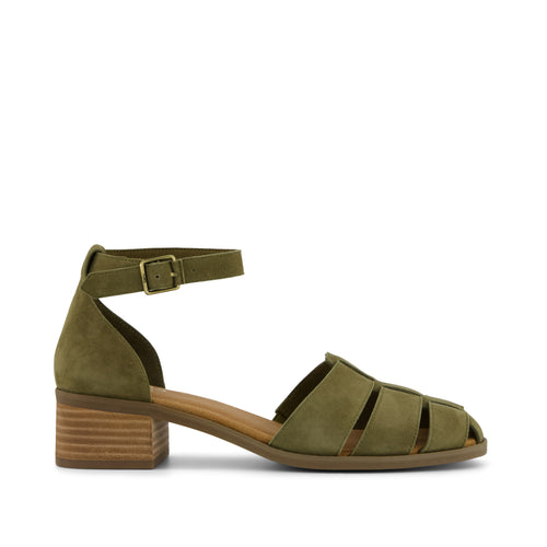 Jaclyn Fisherman Heel - Military Olive Kid Suede Side View
