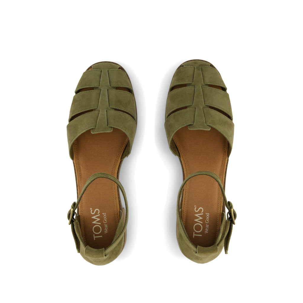 Jaclyn Fisherman Heel - Military Olive Kid Suede Top View