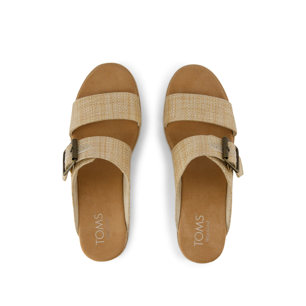 Diana Mule Buckle Wedge Sandal - Almond Raffia Top View