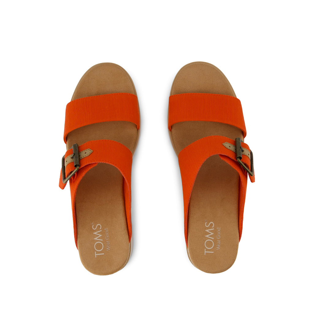 Diana Mule Buckle Wedge Sandal - Flame Slubby Woven Top View