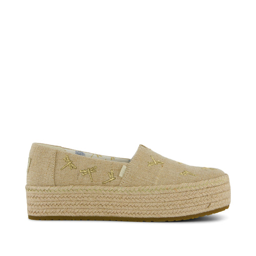 Valencia Platform Espadrille - Natural Undyed Metallic Dragonflies   Side View