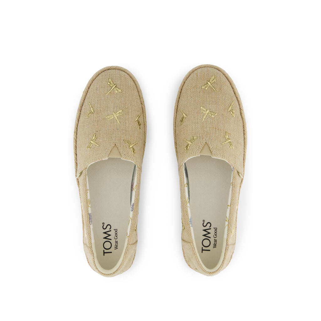 Valencia Platform Espadrille - Natural Undyed Metallic Dragonflies   Top View