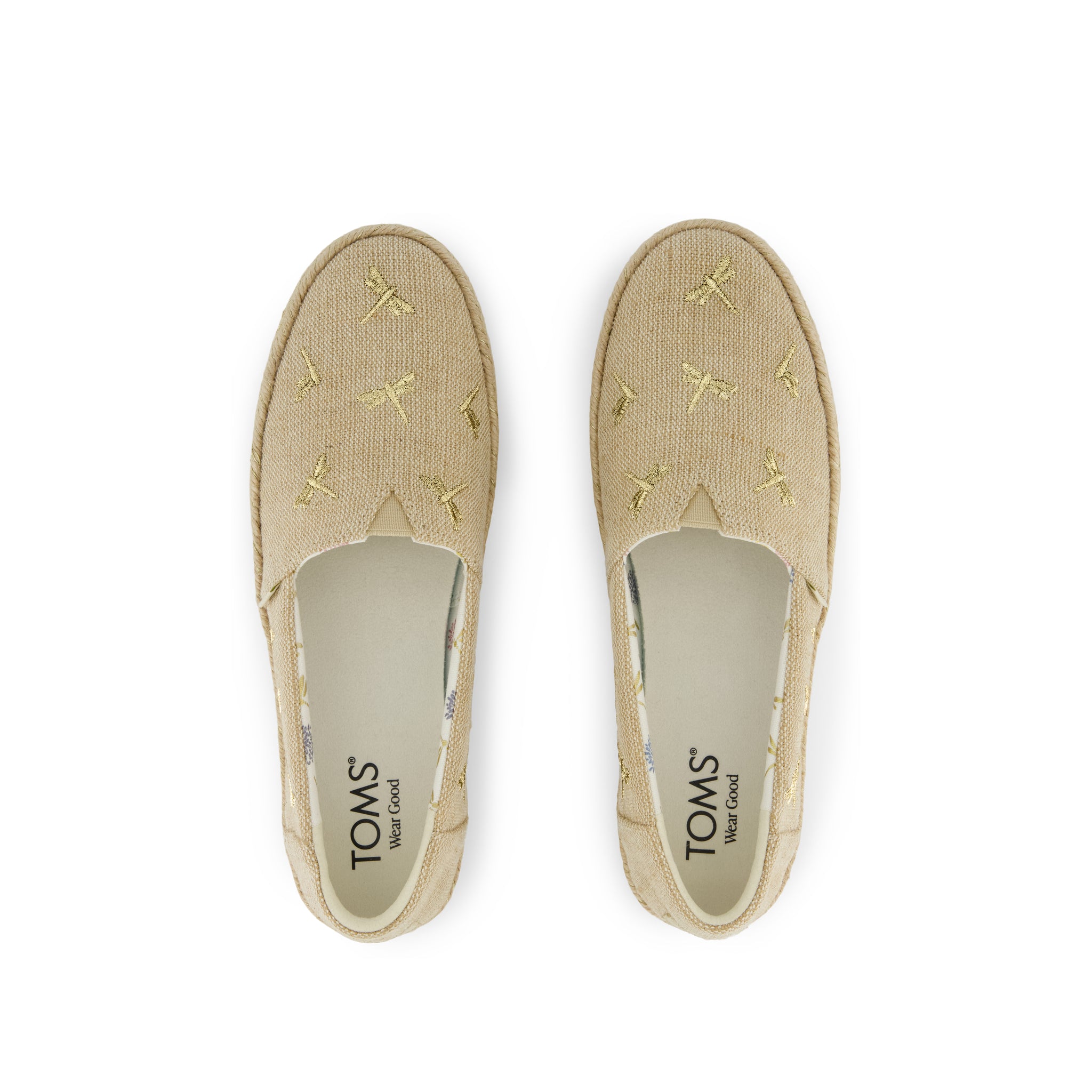 Valencia Platform Espadrille - Natural Undyed Metallic Dragonflies   Top View